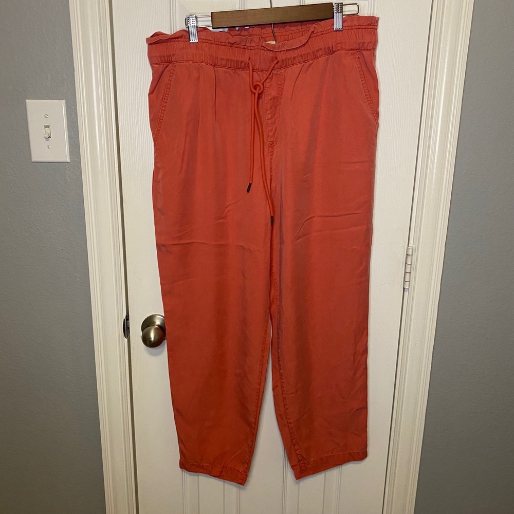 LOFT Pants Women's Large Paperbag Drawstring Waist Orange Coral Pink Cottagecore
